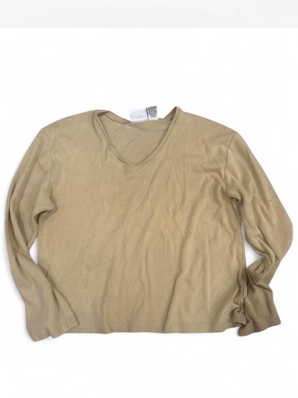 Women's V-Neck Lightweight Long Sleeve Top - Tan